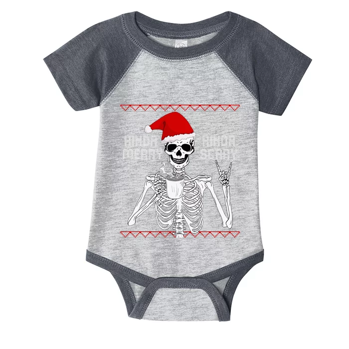 Kinda Merry Kinda Scary Ugly Christmas Sweater Skeleton Infant Baby Jersey Bodysuit