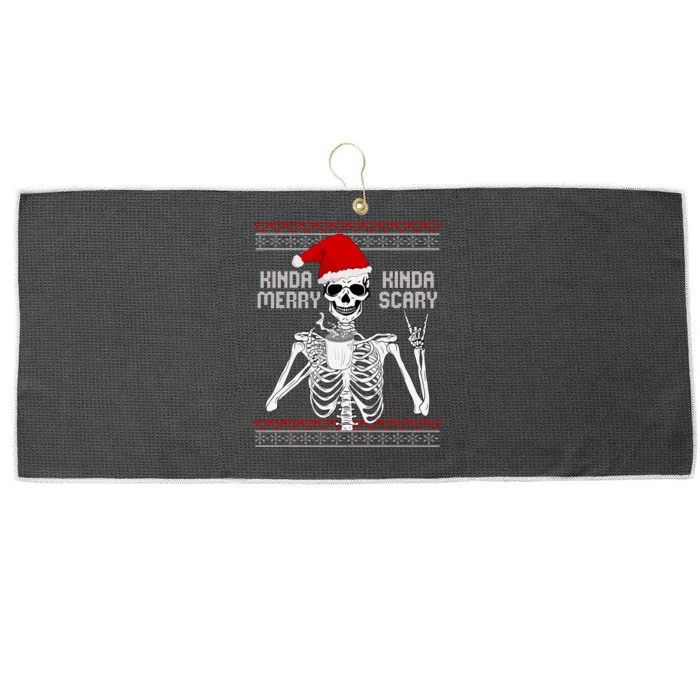 Kinda Merry Kinda Scary Ugly Christmas Sweater Skeleton Large Microfiber Waffle Golf Towel