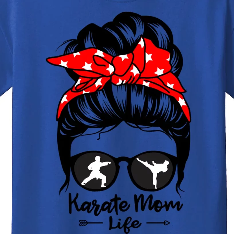 Karate Mom Life Messy Bun Hair Funny Karate Gift Kids T-Shirt