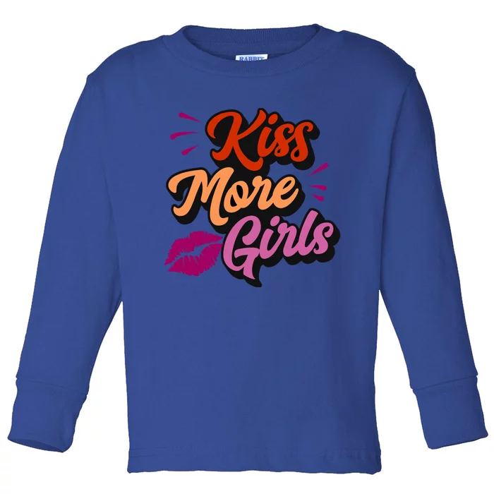 Kiss More Lesbian Pride Funny Sexy Cute Gay Aesthetic Gift Toddler Long Sleeve Shirt