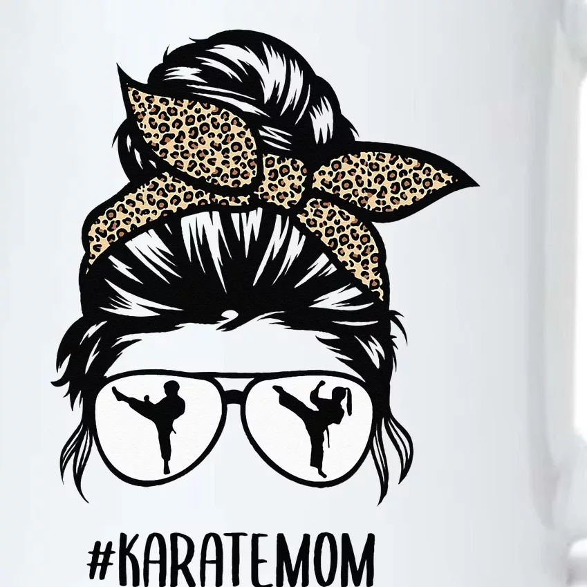 Karate Mom Leopard messy bun hair glasses Black Color Changing Mug