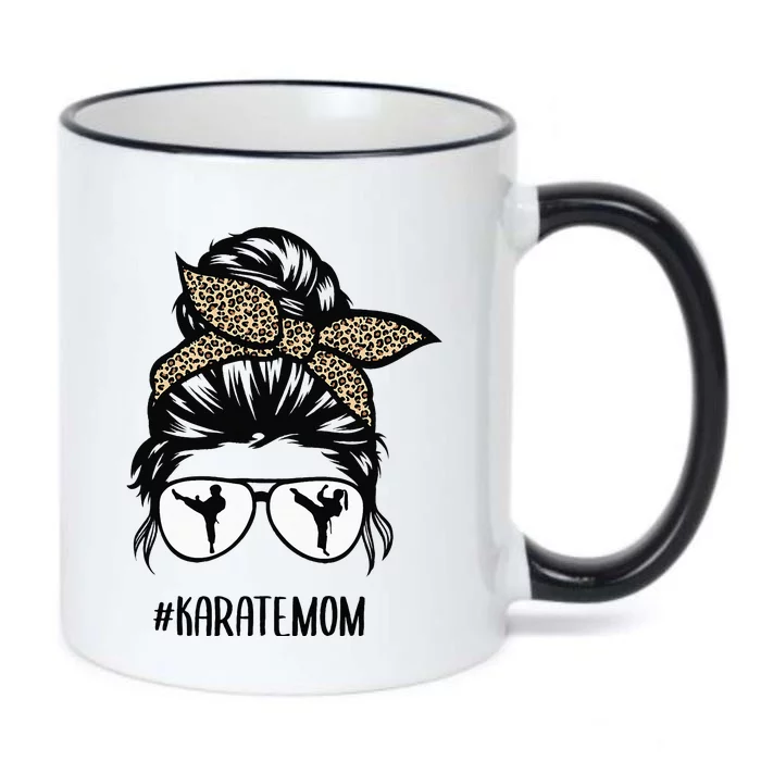 Karate Mom Leopard messy bun hair glasses Black Color Changing Mug