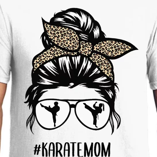 Karate Mom Leopard messy bun hair glasses Pajama Set