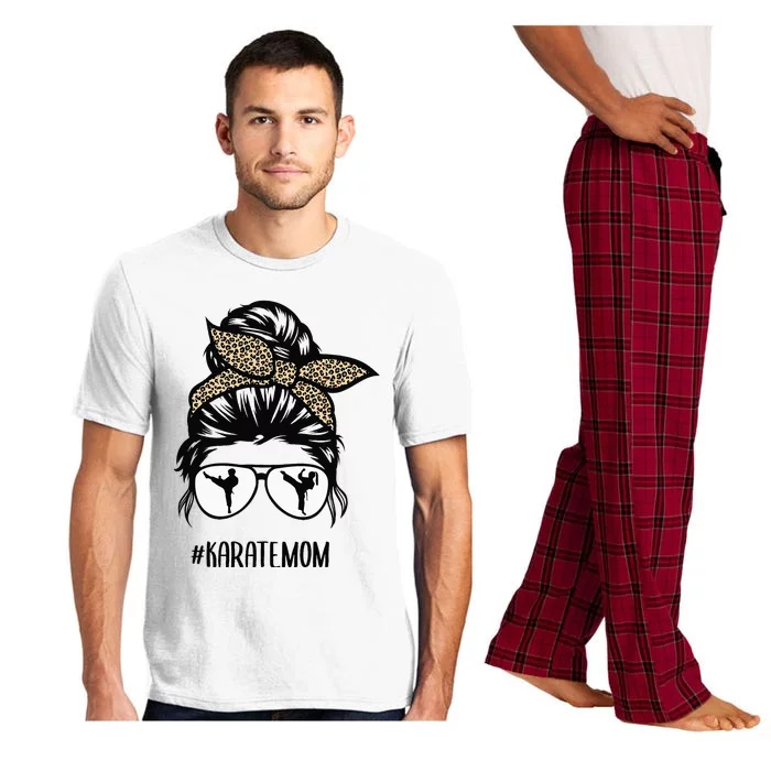 Karate Mom Leopard messy bun hair glasses Pajama Set