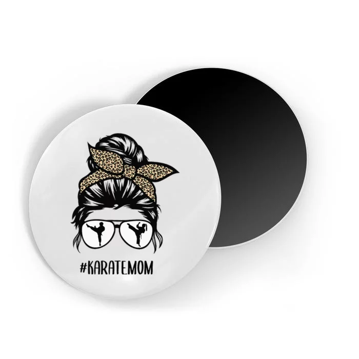 Karate Mom Leopard messy bun hair glasses Magnet