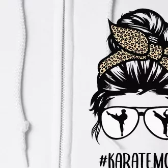 Karate Mom Leopard messy bun hair glasses Full Zip Hoodie