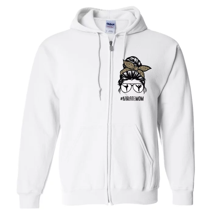 Karate Mom Leopard messy bun hair glasses Full Zip Hoodie