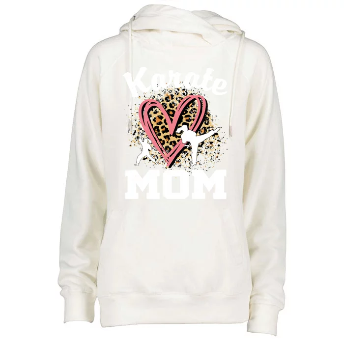 Karate Mom Leopard Heart Gift Womens Funnel Neck Pullover Hood