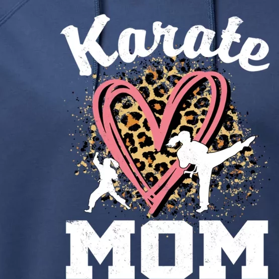 Karate Mom Leopard Heart Gift Performance Fleece Hoodie