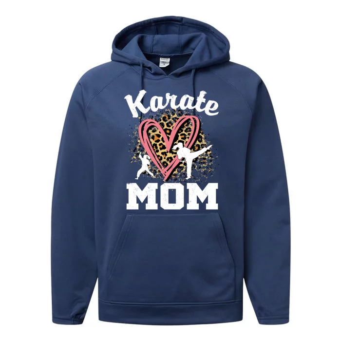 Karate Mom Leopard Heart Gift Performance Fleece Hoodie