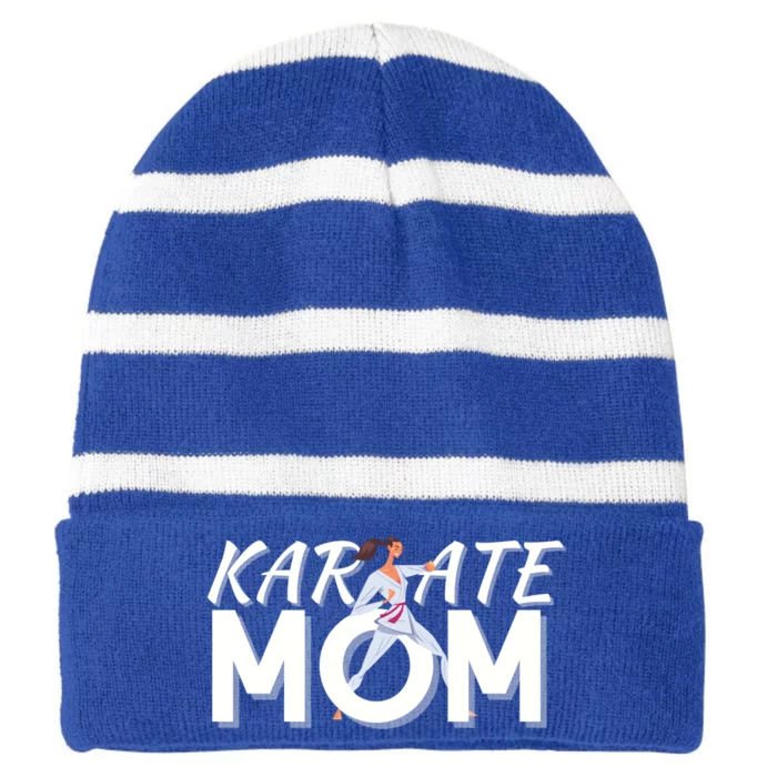 Karate Mom Martial Arts Cool Strong Mom Funny Gift Striped Beanie with Solid Band