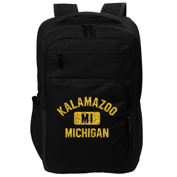 Kalamazoo MI Michigan Gym Style Distressed Amber Print Impact Tech Backpack