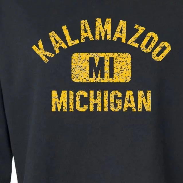 Kalamazoo MI Michigan Gym Style Distressed Amber Print Cropped Pullover Crew