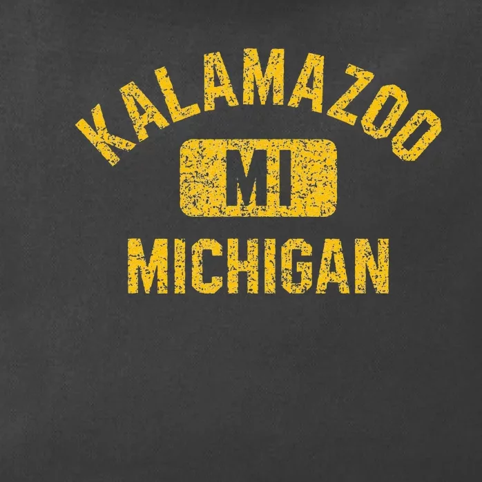 Kalamazoo MI Michigan Gym Style Distressed Amber Print Zip Tote Bag