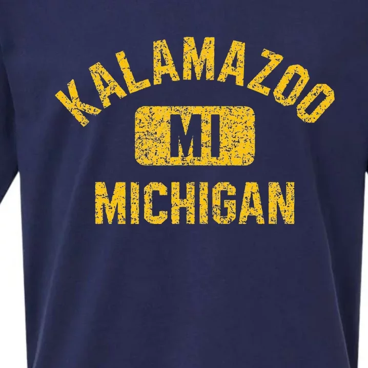 Kalamazoo MI Michigan Gym Style Distressed Amber Print Sueded Cloud Jersey T-Shirt