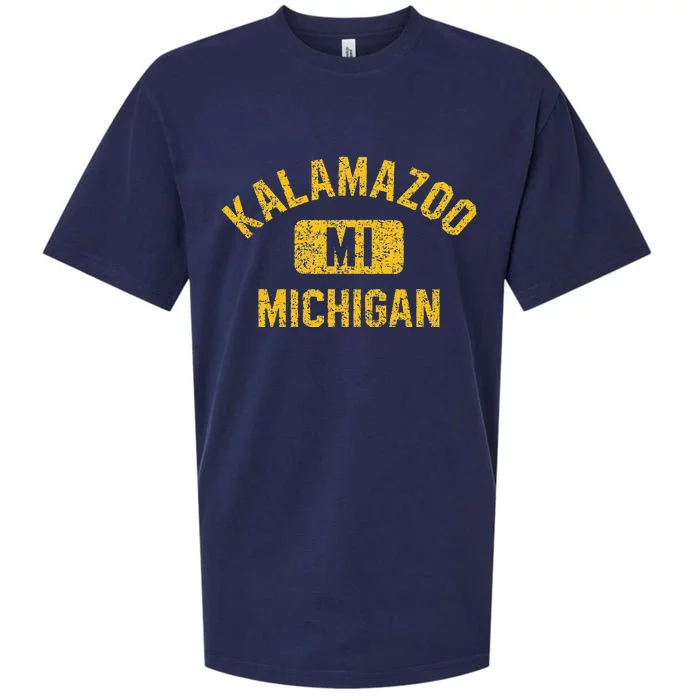 Kalamazoo MI Michigan Gym Style Distressed Amber Print Sueded Cloud Jersey T-Shirt