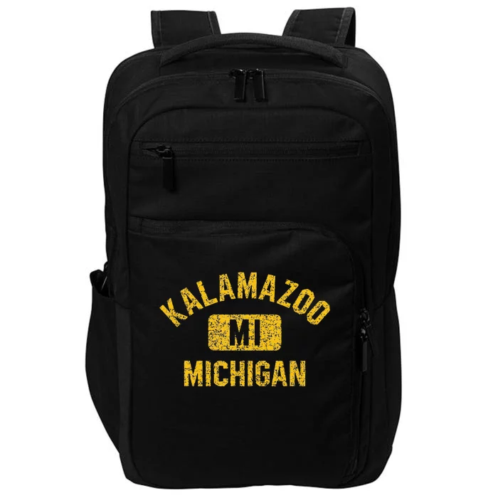 Kalamazoo MI Michigan Gym Style Distressed Amber Print Impact Tech Backpack