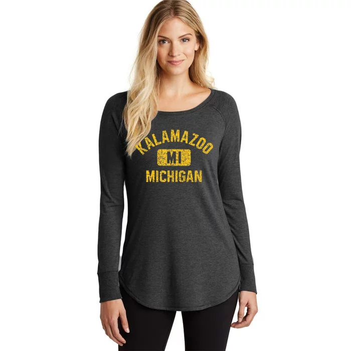 Kalamazoo MI Michigan Gym Style Distressed Amber Print Women's Perfect Tri Tunic Long Sleeve Shirt