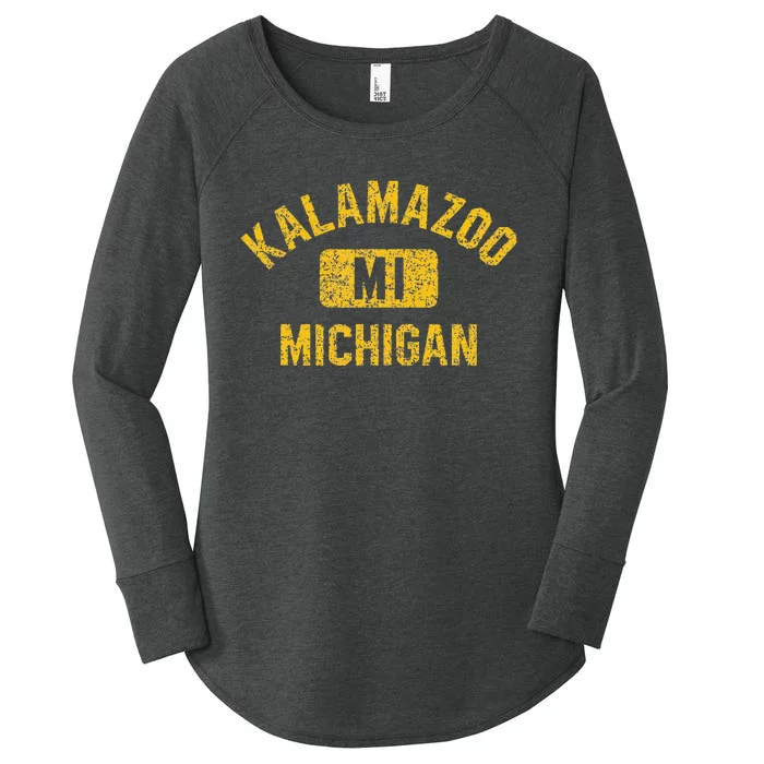 Kalamazoo MI Michigan Gym Style Distressed Amber Print Women's Perfect Tri Tunic Long Sleeve Shirt