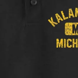 Kalamazoo MI Michigan Gym Style Distressed Amber Print Dry Zone Grid Performance Polo