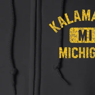 Kalamazoo MI Michigan Gym Style Distressed Amber Print Full Zip Hoodie