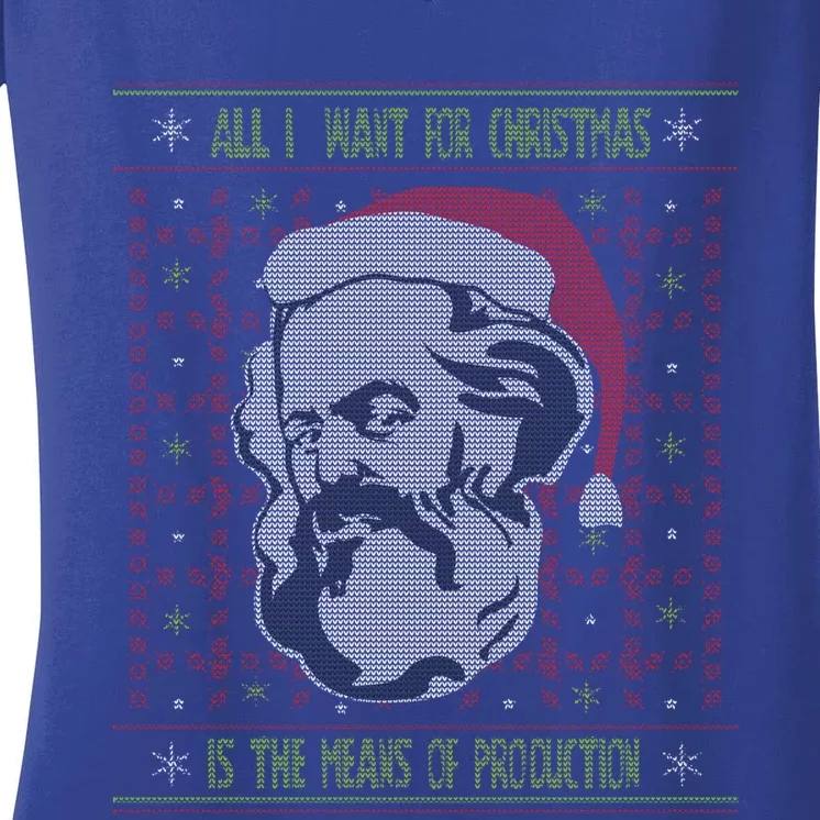 Karl Marx Means Of Production Ugly Christmas Sweater Gift Women's V-Neck T-Shirt