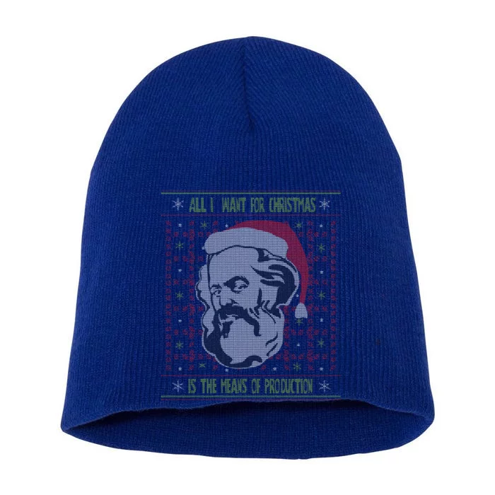 Karl Marx Means Of Production Ugly Christmas Sweater Gift Short Acrylic Beanie