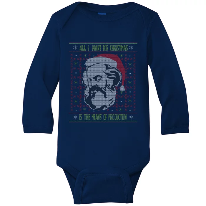 Karl Marx Means Of Production Ugly Christmas Sweater Gift Baby Long Sleeve Bodysuit