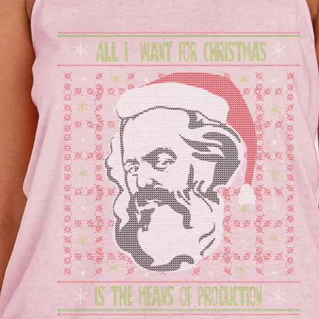 Karl Marx Means Of Production Ugly Christmas Sweater Gift Women's Knotted Racerback Tank