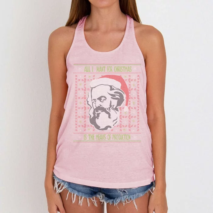 Karl Marx Means Of Production Ugly Christmas Sweater Gift Women's Knotted Racerback Tank