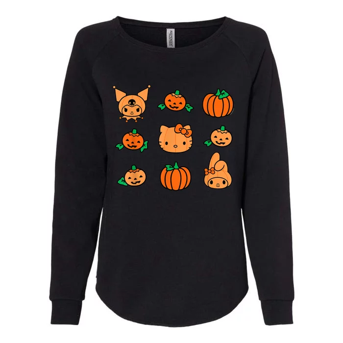 Kitty My Melody Kuromi Pumpkins Halloween Womens California Wash Sweatshirt