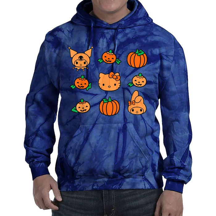 Kitty My Melody Kuromi Pumpkins Halloween Tie Dye Hoodie