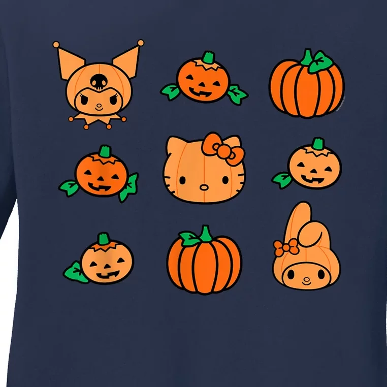 Kitty My Melody Kuromi Pumpkins Halloween Ladies Long Sleeve Shirt