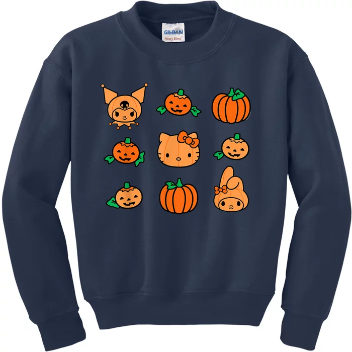 Kitty My Melody Kuromi Pumpkins Halloween Kids Sweatshirt