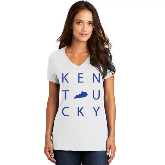 Kentucky Map Minimalist Ky Blue Women's V-Neck T-Shirt