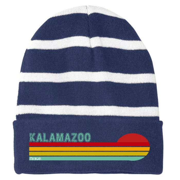 Kalamazoo Michigan Retro Striped Beanie with Solid Band