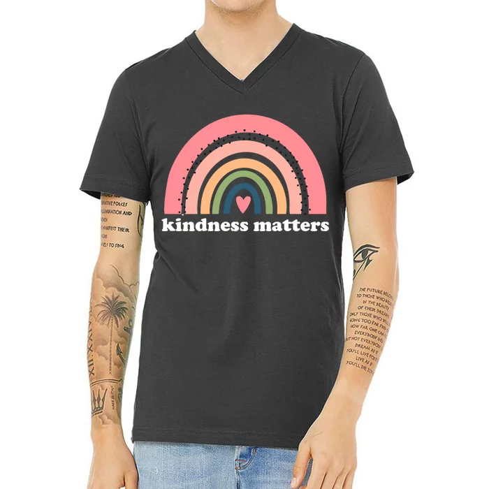 Kindness Matters Rainbow Heart V-Neck T-Shirt