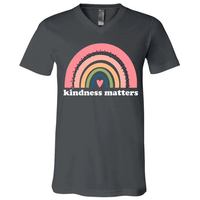 Kindness Matters Rainbow Heart V-Neck T-Shirt