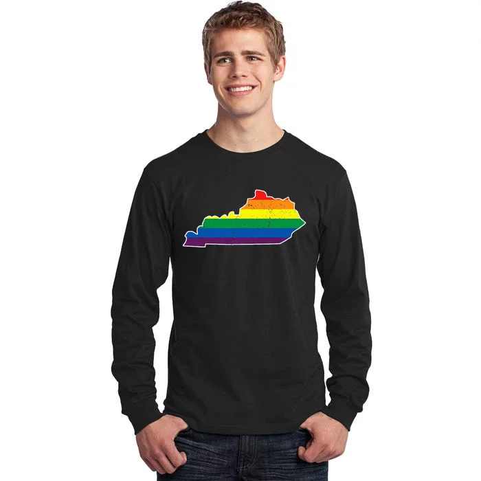 Kentucky Map Rainbow Stripes Tall Long Sleeve T-Shirt