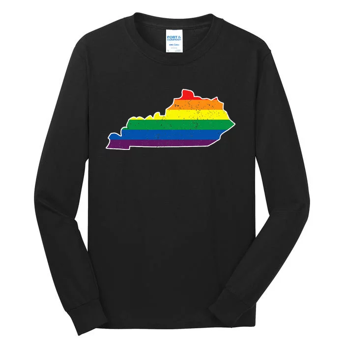 Kentucky Map Rainbow Stripes Tall Long Sleeve T-Shirt