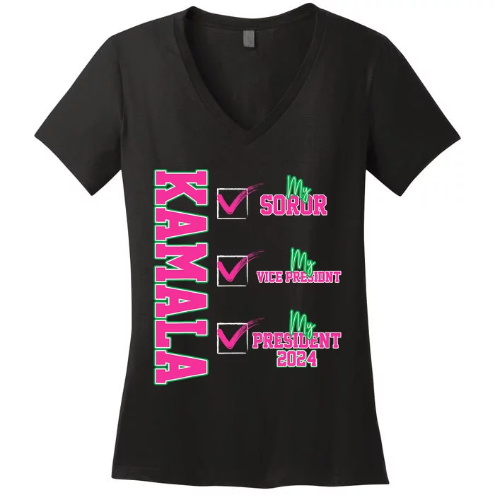 Kamala My Soror My President Kamala Harris 2024 President Women's V-Neck T-Shirt