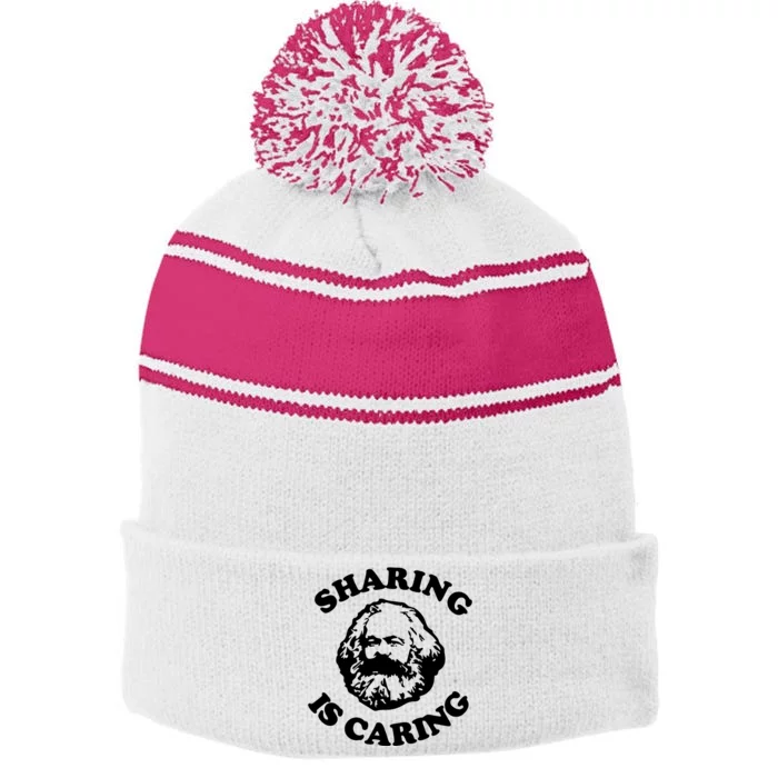 Karl Marx Sharing Is Caring Stripe Pom Pom Beanie