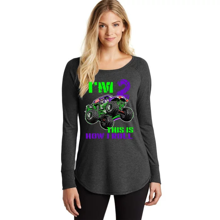 Kids Monster Trucks Are My Jam 2nd Birthday Boy 2 Years Old Women's Perfect Tri Tunic Long Sleeve Shirt