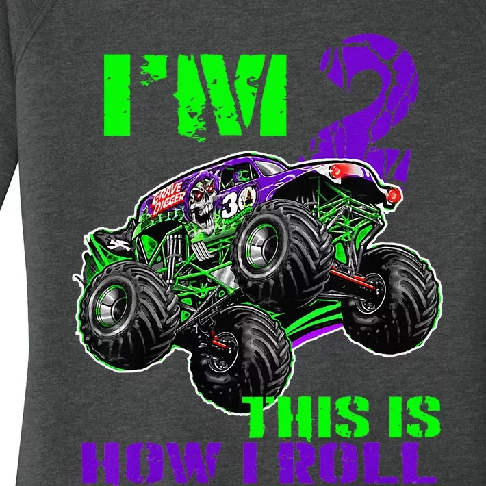 Kids Monster Trucks Are My Jam 2nd Birthday Boy 2 Years Old Women's Perfect Tri Tunic Long Sleeve Shirt