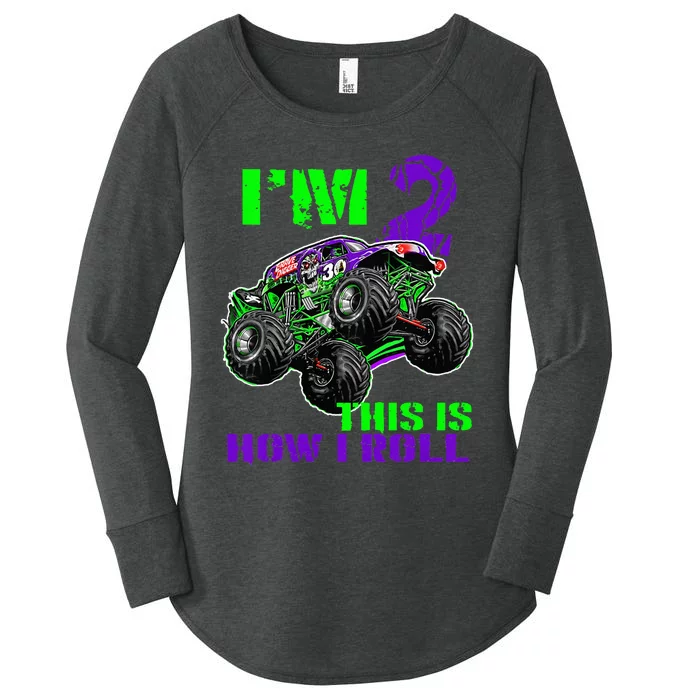 Kids Monster Trucks Are My Jam 2nd Birthday Boy 2 Years Old Women's Perfect Tri Tunic Long Sleeve Shirt