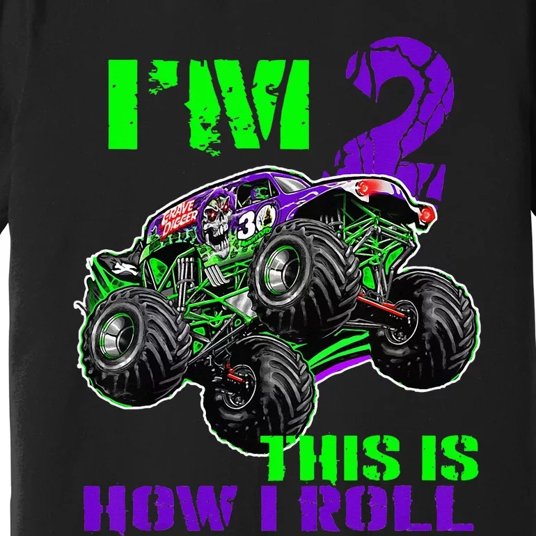 Kids Monster Trucks Are My Jam 2nd Birthday Boy 2 Years Old Premium T-Shirt