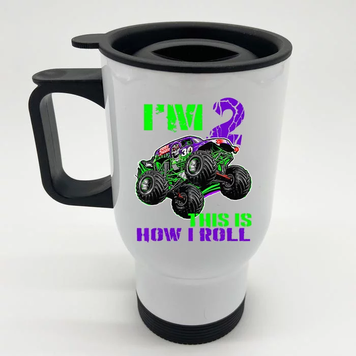 Kids Monster Trucks Are My Jam 2nd Birthday Boy 2 Years Old Front & Back Stainless Steel Travel Mug