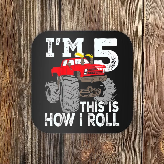 K.i.d.s Monster Trucks 5th Birthday Party Shirt Five Years Coaster