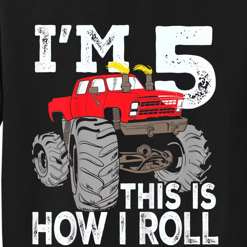 K.i.d.s Monster Trucks 5th Birthday Party Shirt Five Years Tall Sweatshirt