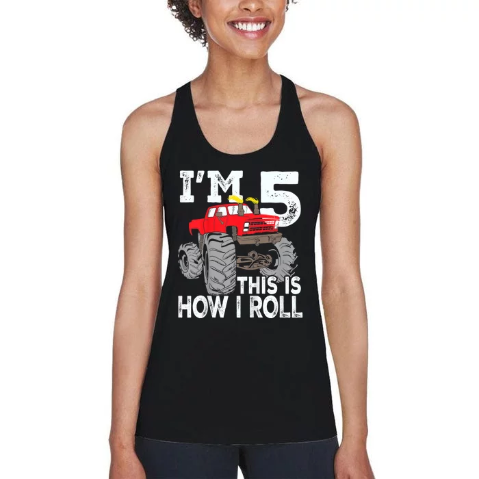 K.i.d.s Monster Trucks 5th Birthday Party Shirt Five Years Women's Racerback Tank